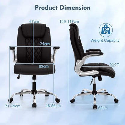 Modern Height Adjustable PU Leather Office Chair with Rocking Function-Black