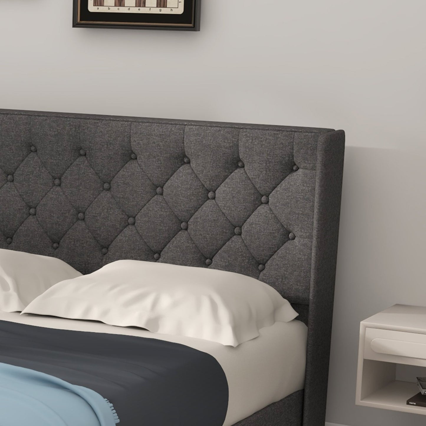 Twin/Full/Queen Size Upholstered Platform Bed with Button Tufted Headboard-Twin Size