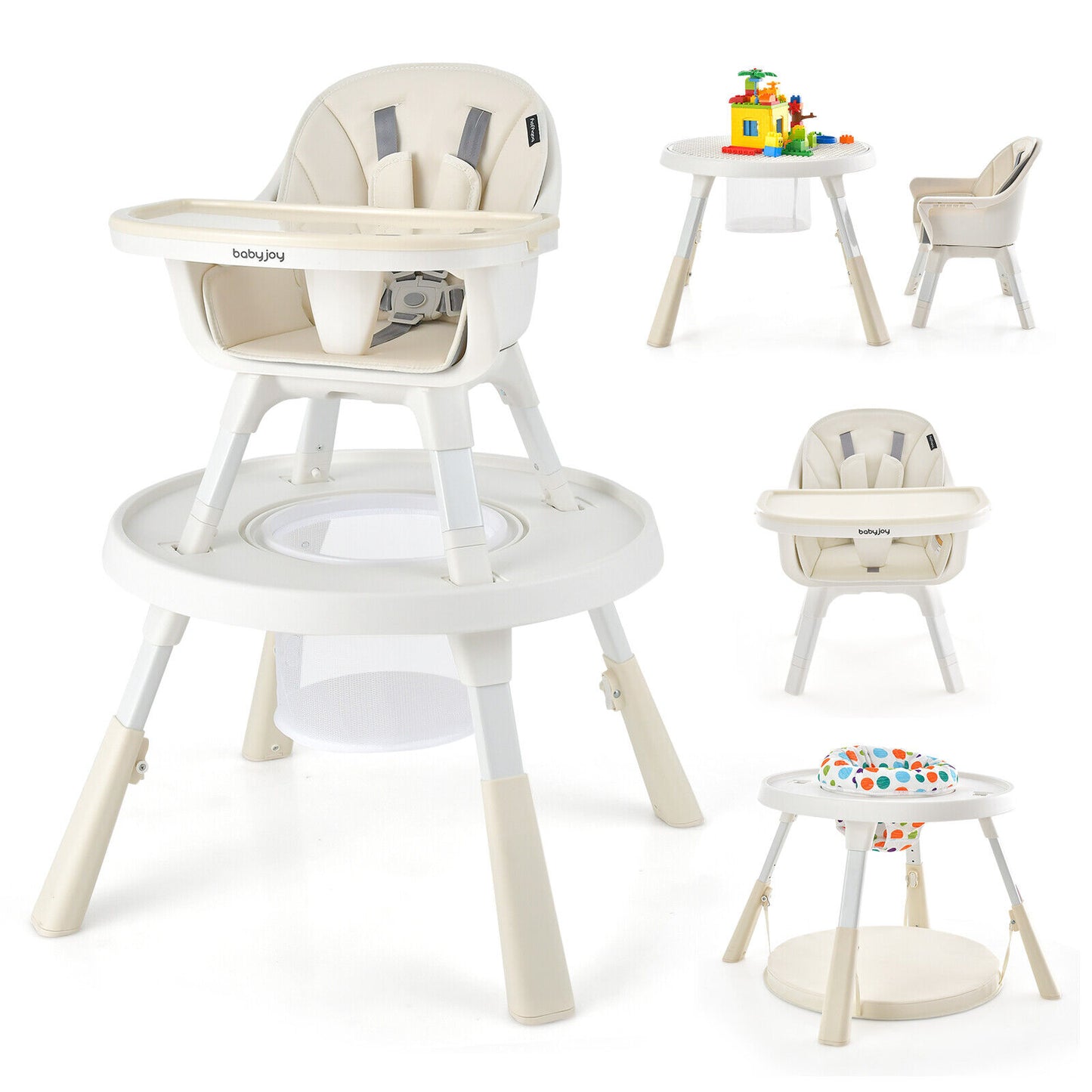 6-in-1 Baby High Chair Infant Activity Center with Height Adjustment-Beige