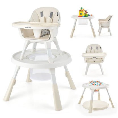 6-in-1 Baby High Chair Infant Activity Center with Height Adjustment-Beige