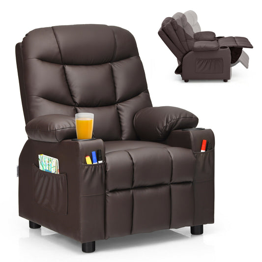 Kids Recliner Chair with Cup Holder and Footrest for Children-Brown