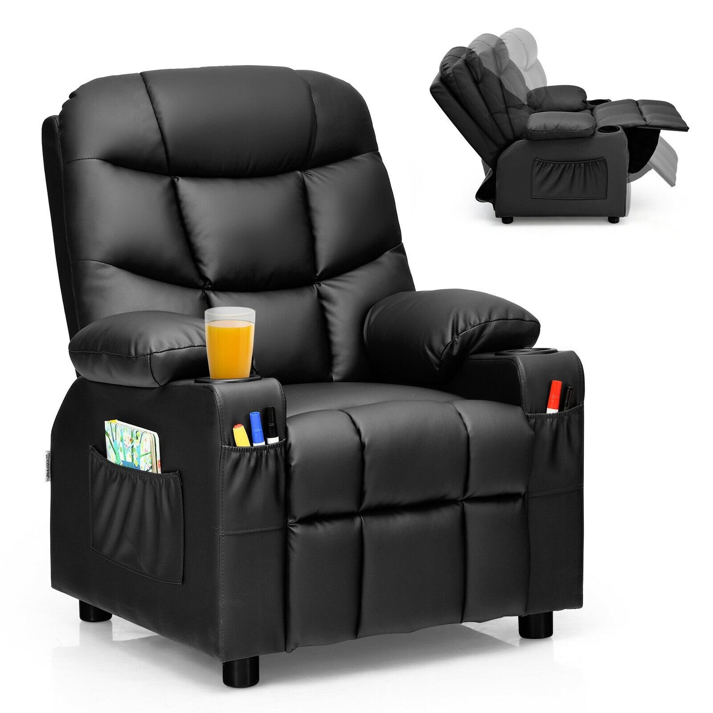 Kids Recliner Chair with Cup Holder and Footrest for Children-Beige