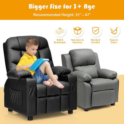 Kids Recliner Chair with Cup Holder and Footrest for Children-Beige