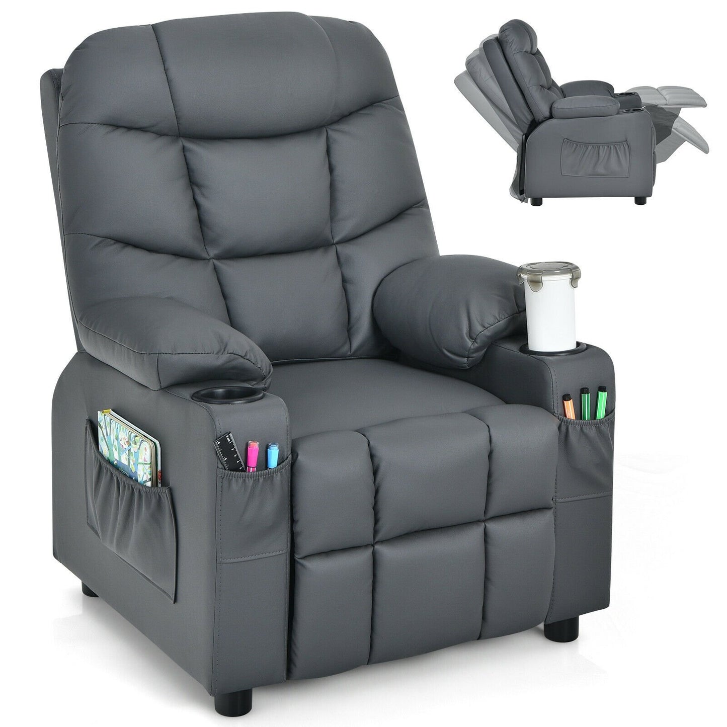 Kids Recliner Chair with Cup Holder and Footrest for Children-Beige