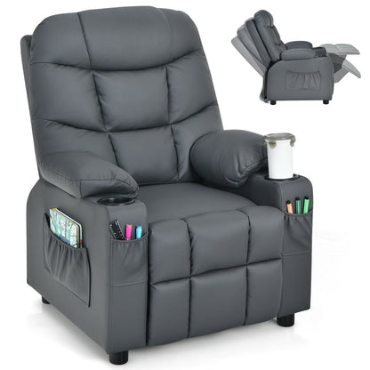 Kids Recliner Chair with Cup Holder and Footrest for Children-Beige