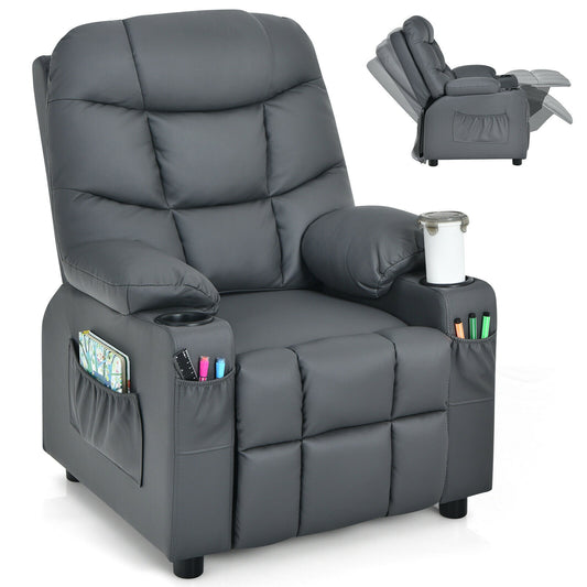 Kids Recliner Chair with Cup Holder and Footrest for Children-Gray