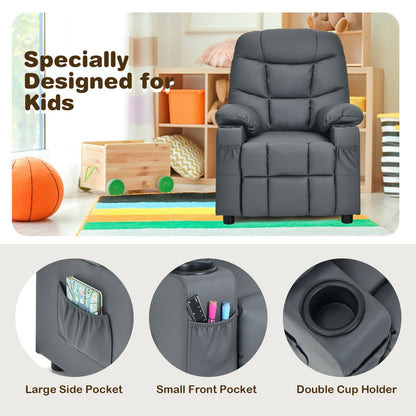 Kids Recliner Chair with Cup Holder and Footrest for Children-Beige