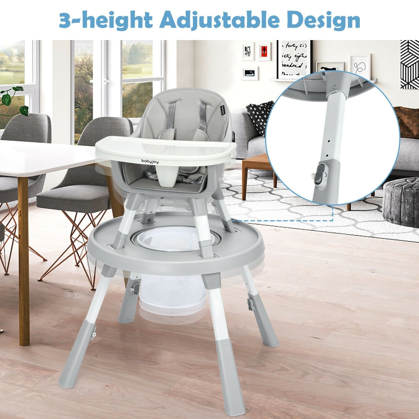 6-in-1 Baby High Chair Infant Activity Center with Height Adjustment-Beige