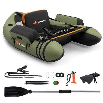 Inflatable Fishing Float Tube with Fish Ruler and Pump Storage Pockets-Beige