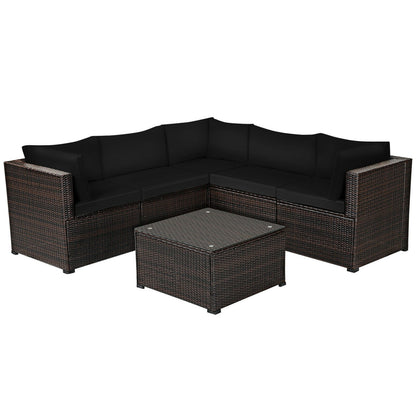 6 Pieces Patio Furniture Sofa Set with Cushions for Outdoor-Beige