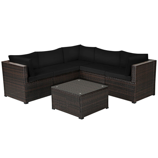 6 Pieces Patio Furniture Sofa Set with Cushions for Outdoor-Black