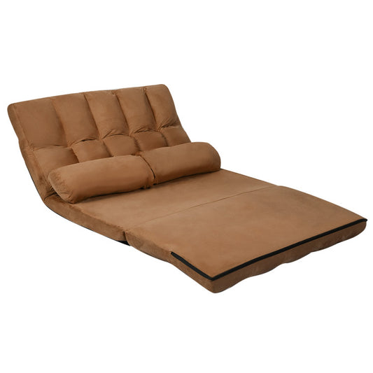 Foldable Floor 6-Position Adjustable Lounge Couch-Brown