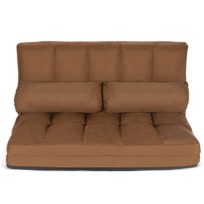 Foldable Floor 6-Position Adjustable Lounge Couch-Brown