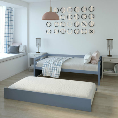 Twin Size Trundle Platform Bed Frame with  Wooden Slat Support-Dark Brown