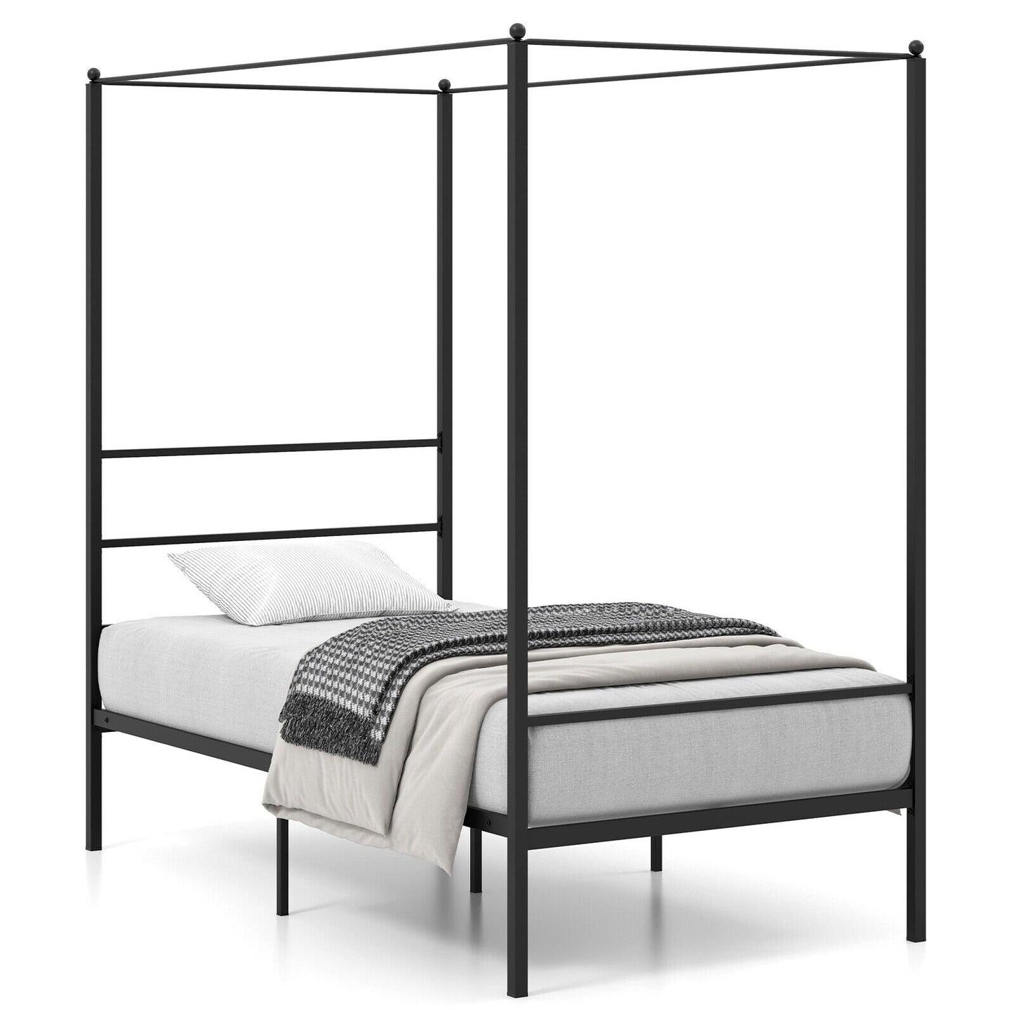 Twin/Full/Queen Size Metal Canopy Bed Frame with Slat Support-Full Size