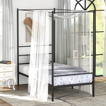 Twin/Full/Queen Size Metal Canopy Bed Frame with Slat Support-Full Size