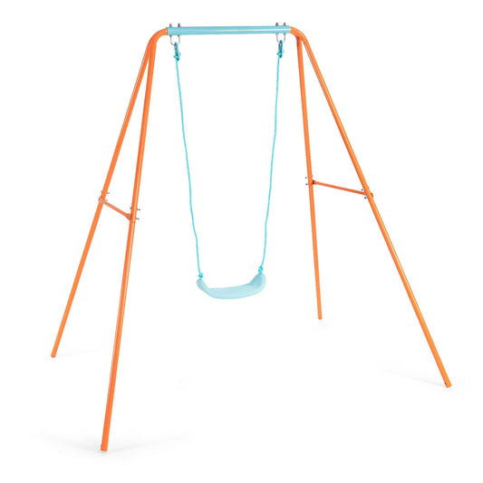 Outdoor Kids Swing Set with Heavy-Duty Metal A-Frame and Ground Stakes-Orange