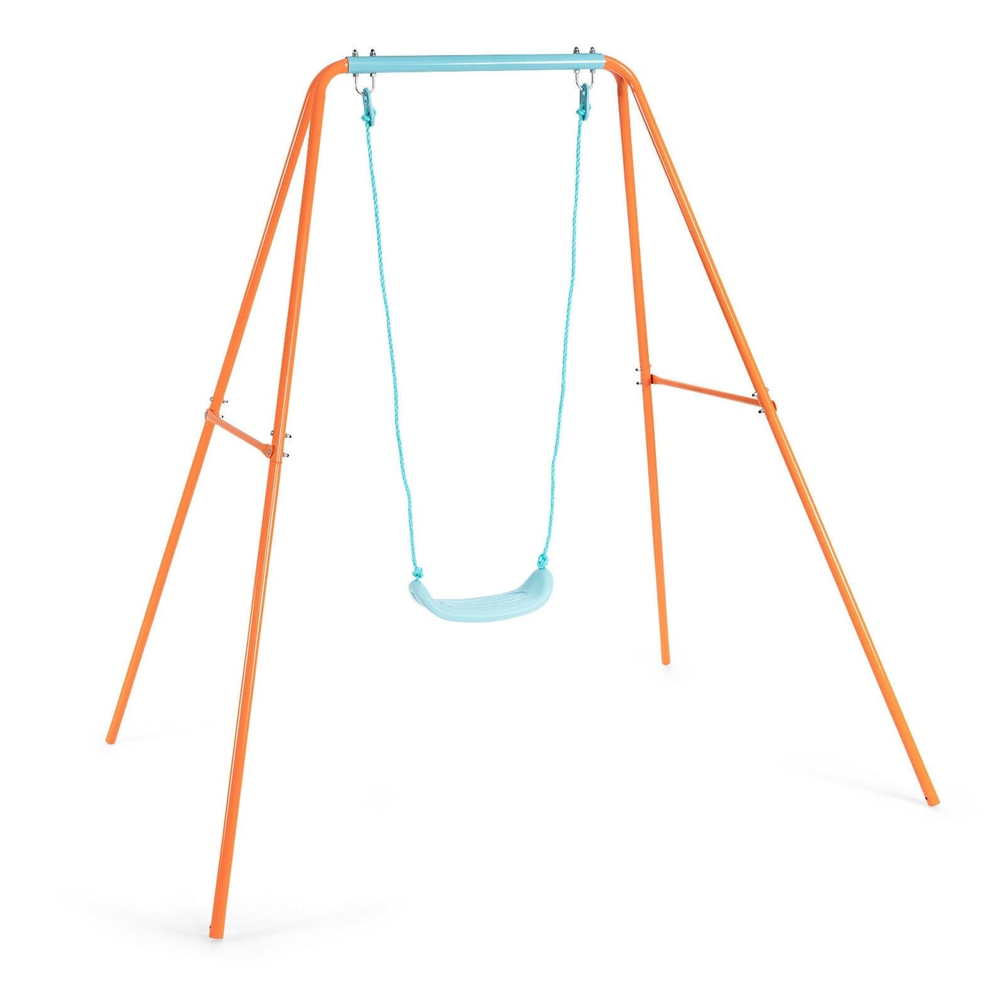 Outdoor Kids Swing Set with Heavy-Duty Metal A-Frame and Ground Stakes-Blue
