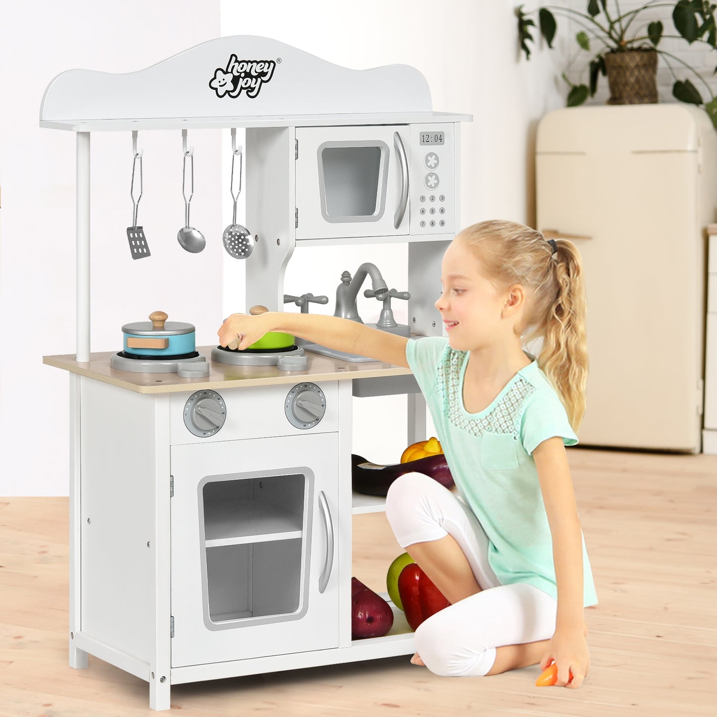 Wooden Pretend Play Kitchen Set for Kids with Accessories and Sink