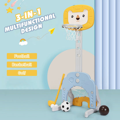 3-in-1 Adjustable Kids Basketball Hoop Sports Set-Yellow