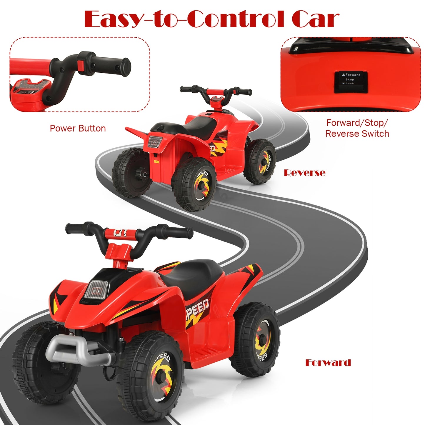 6V Kids Electric ATV 4 Wheels Ride-On Toy -Red