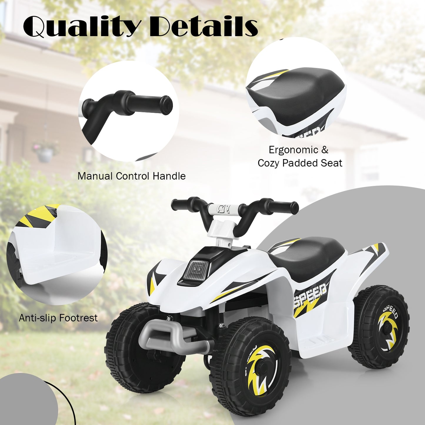 6V Kids Electric ATV 4 Wheels Ride-On Toy -White