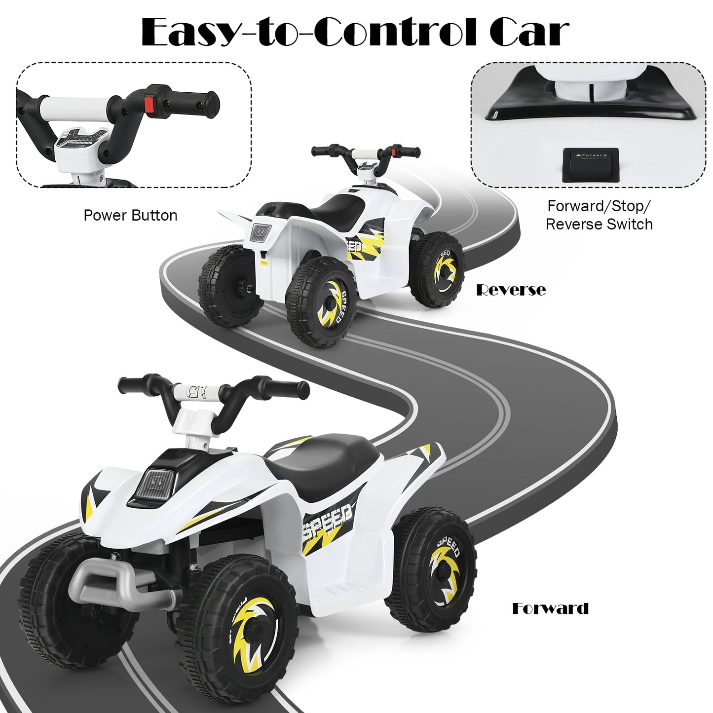 6V Kids Electric ATV 4 Wheels Ride-On Toy -White