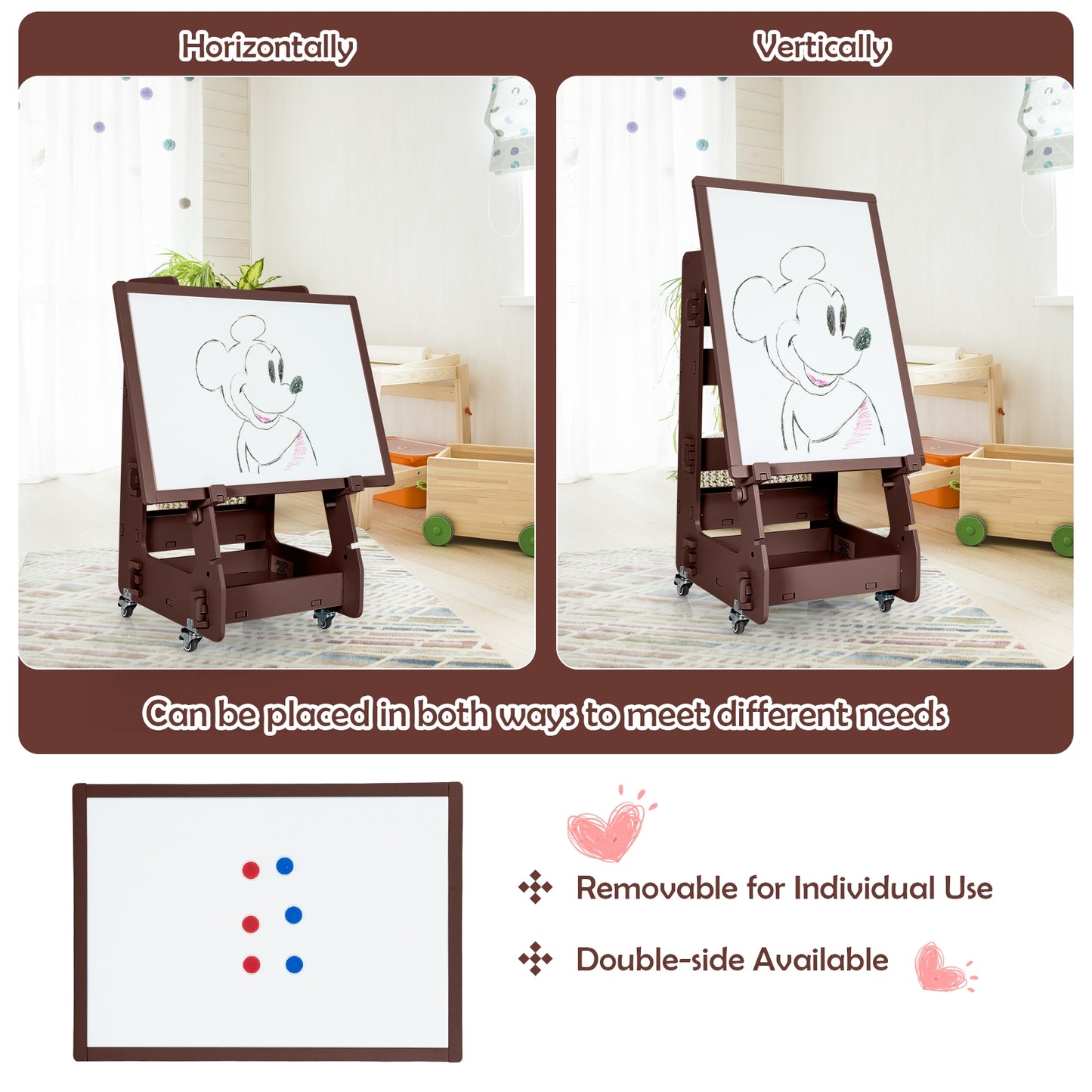 Multifunctional Kids' Standing Art Easel with Dry-Erase Board-Brown