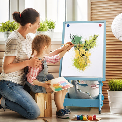Multifunctional Kids' Standing Art Easel with Dry-Erase Board-Blue