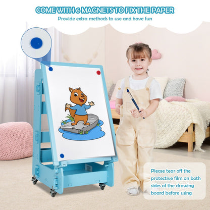 Multifunctional Kids' Standing Art Easel with Dry-Erase Board-Blue