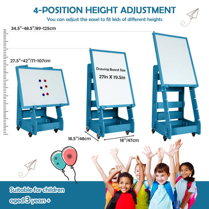 Multifunctional Kids' Standing Art Easel with Dry-Erase Board-Navy