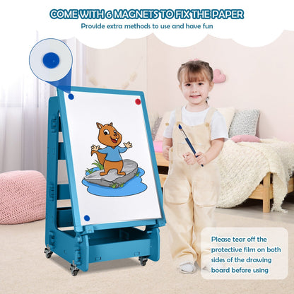 Multifunctional Kids' Standing Art Easel with Dry-Erase Board-Blue