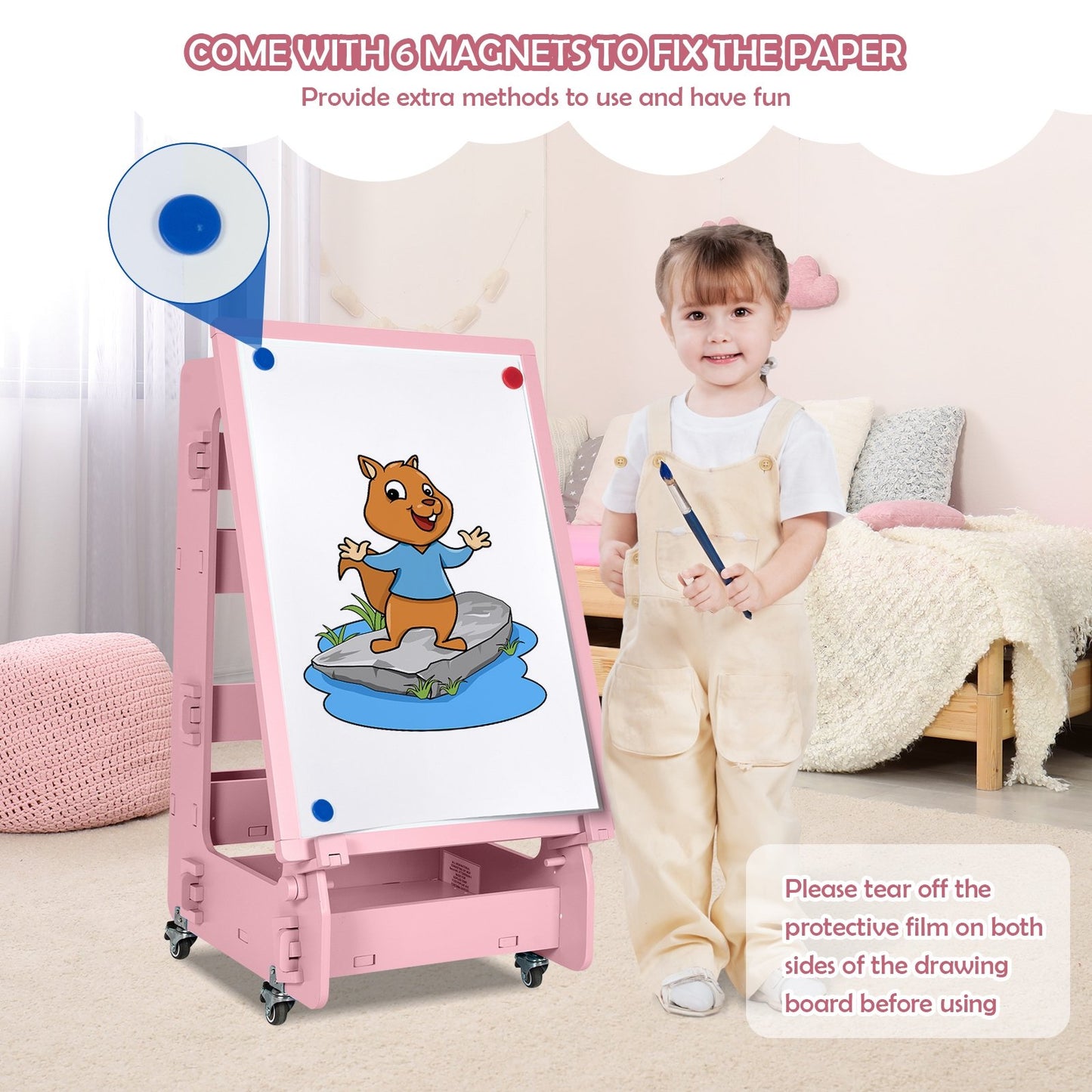 Multifunctional Kids' Standing Art Easel with Dry-Erase Board-Blue