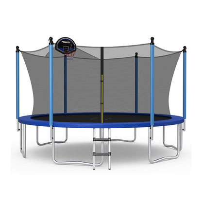 12/14/15/16 Feet Outdoor Recreational Trampoline with Ladder and Enclosure Net-15 ft