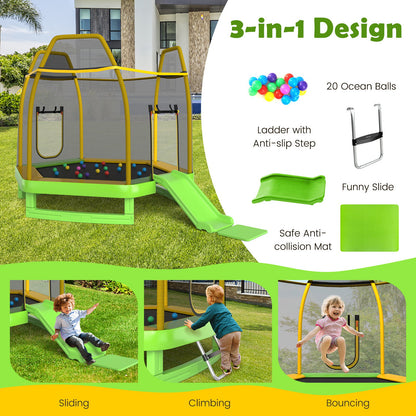 7 Feet Trampoline with Ladder and Slide for Indoor and Outdoor-Blue