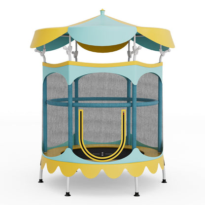 64 Inch Kids Trampoline with Detachable Canopy and Safety Enclosure Net-Orange