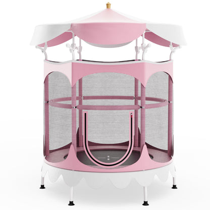64 Inch Kids Trampoline with Detachable Canopy and Safety Enclosure Net-Orange
