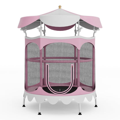 64 Inch Kids Trampoline with Detachable Canopy and Safety Enclosure Net-Orange