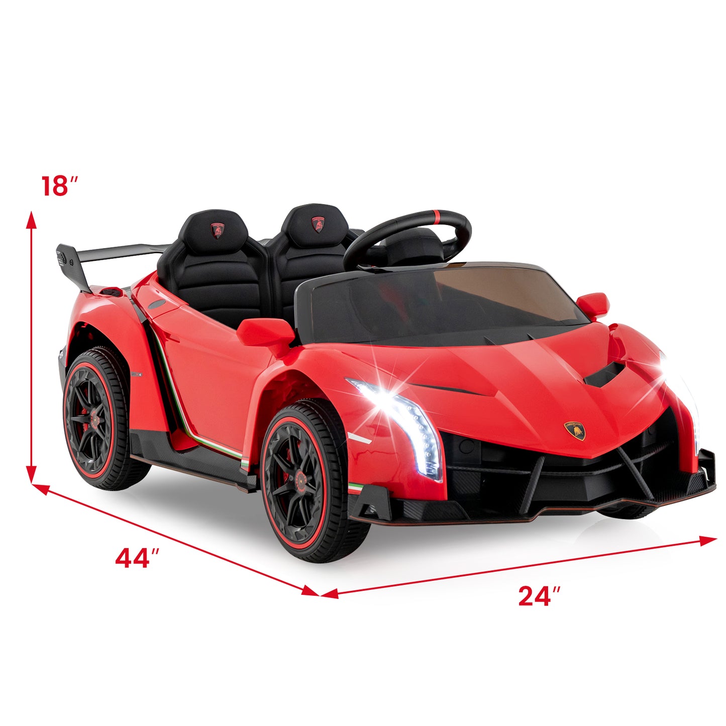 12V Licensed Lamborghini 4WD Kids Ride-on Sports Car with 2.4G Remote-Red