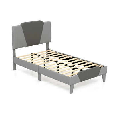 Full/Queen/Twin Velvet Upholstered Bed Frame with High Headboard-Twin Size