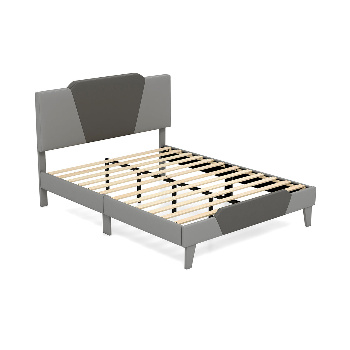 Velvet upholstered full-size bed frame with high headboard, modern bedroom furniture from Wilsons Home Store.