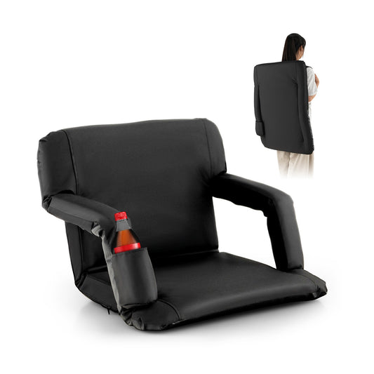 Foldable Bleacher Chair with 6 Reclining Positions and Padded Cushion-Black
