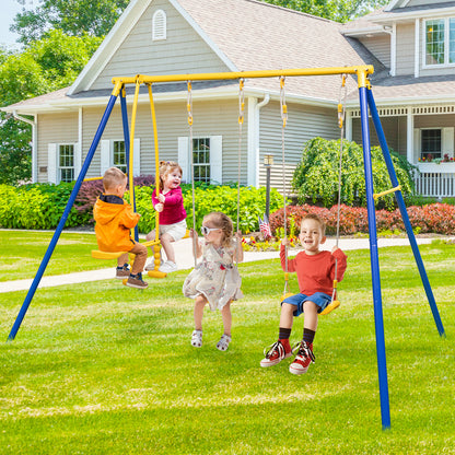 Metal Swing Set for Backyard with 2 Swing Seats and 2 Glider Seats-Blue