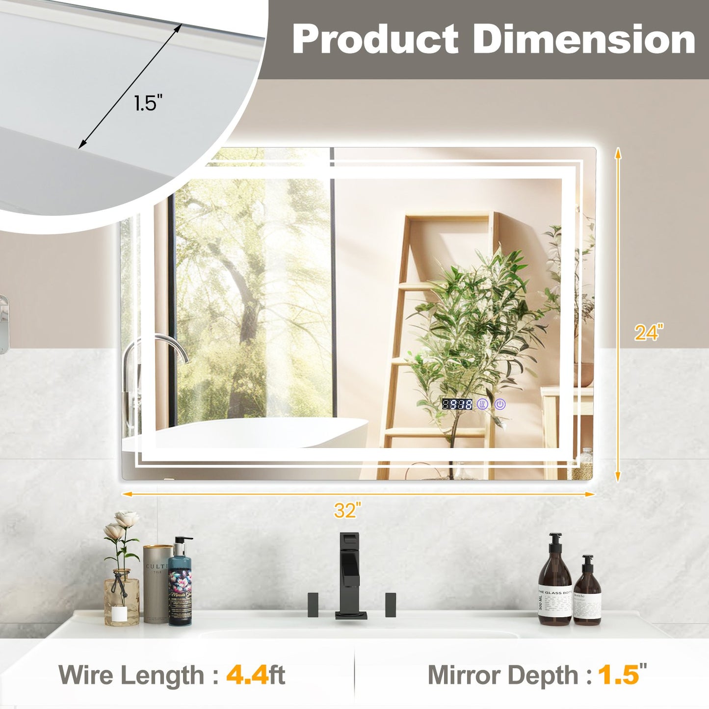 Defogging LED Bathroom Mirror with Memory Function and Anti-Fog-S