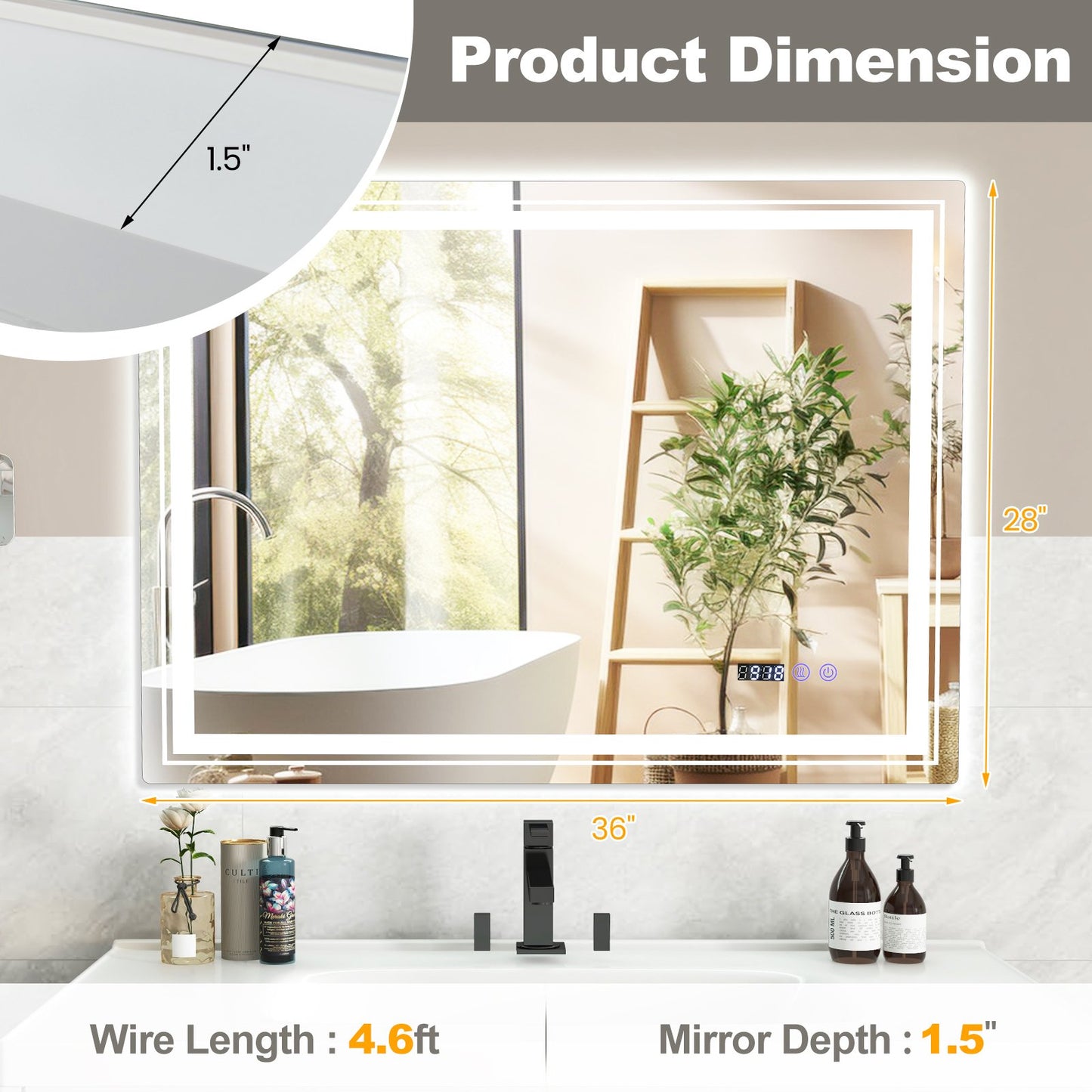 Defogging LED Bathroom Mirror with Memory Function and Anti-Fog-S