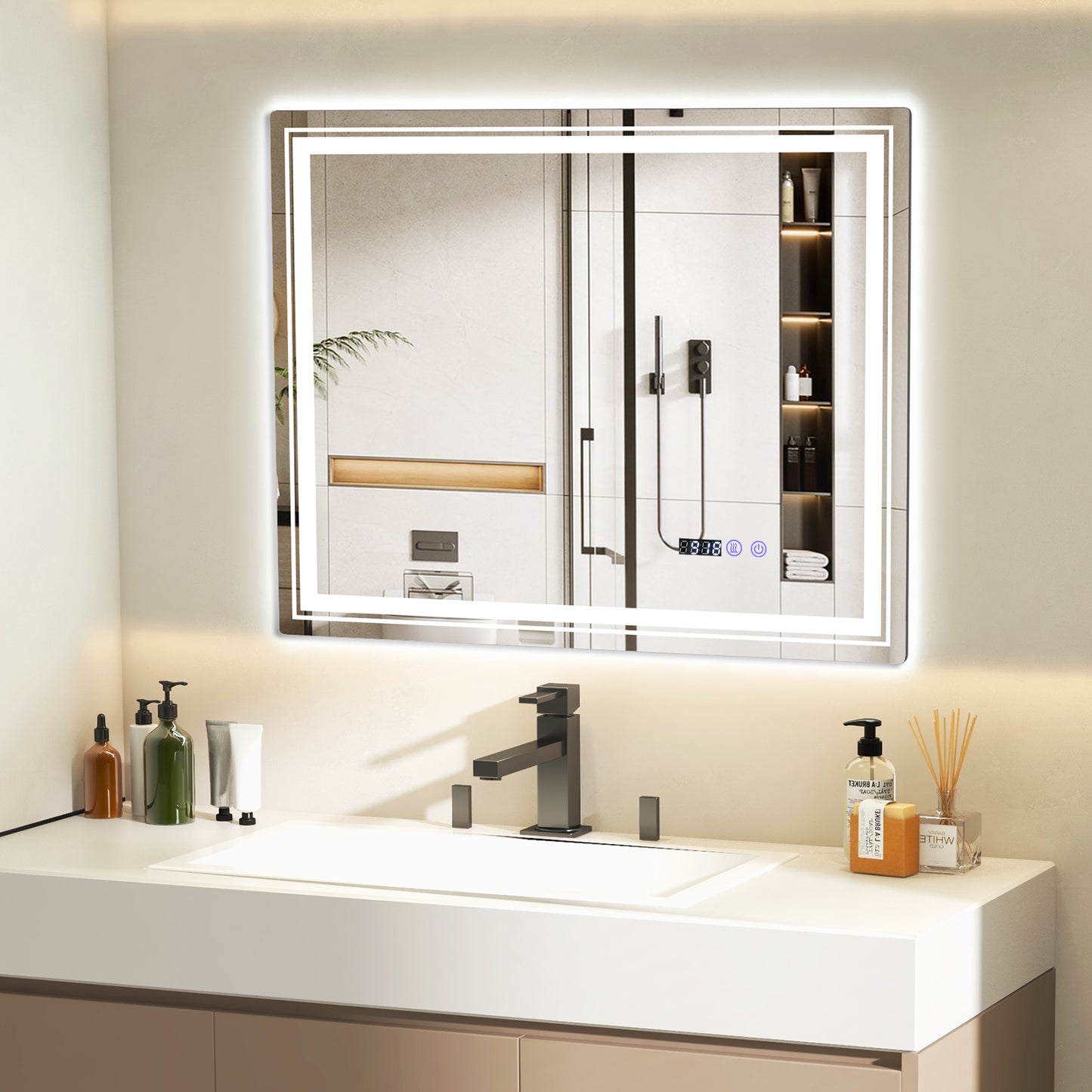 Defogging LED Bathroom Mirror with Memory Function and Anti-Fog-L