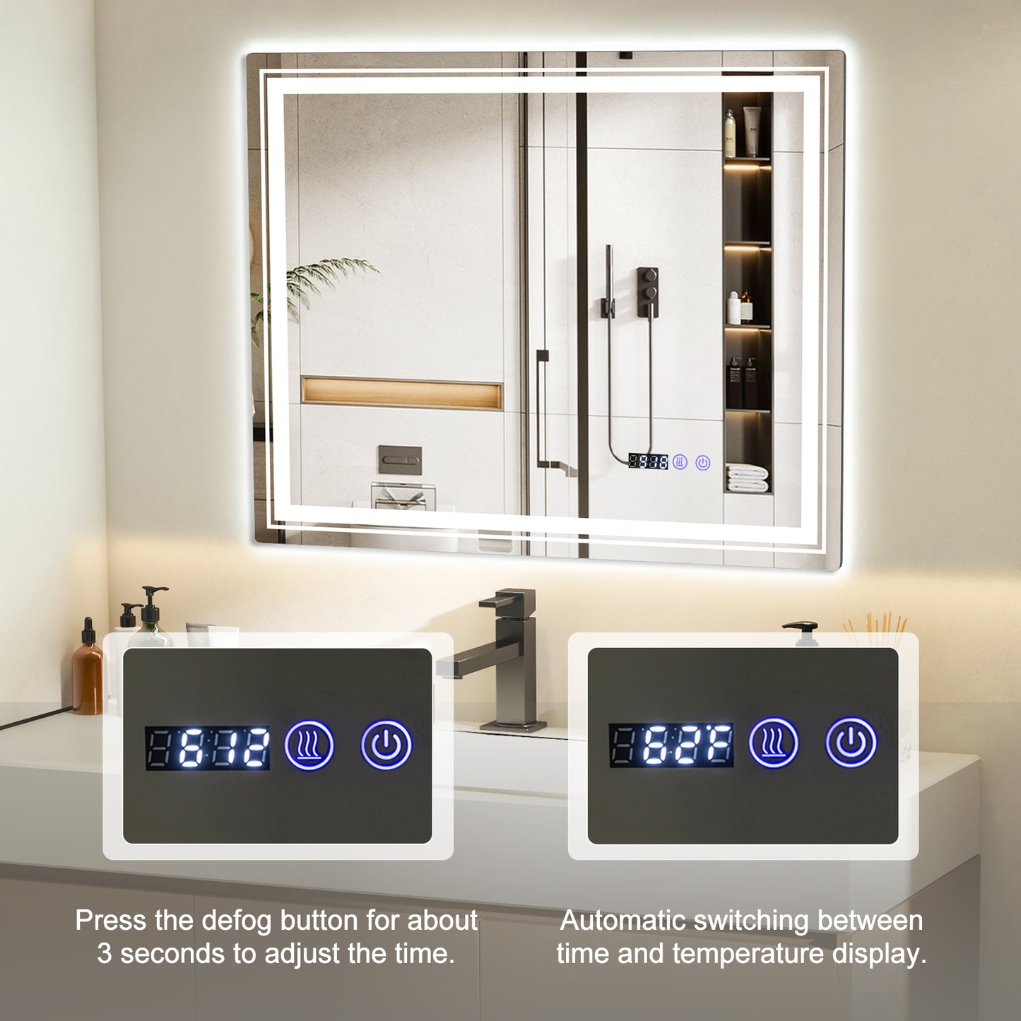 Defogging LED Bathroom Mirror with Memory Function and Anti-Fog-L