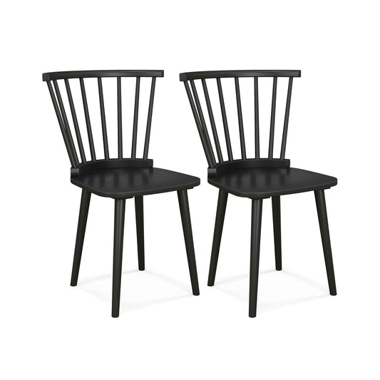 Windsor Dining Chairs Set of 2 Rubber Wood Kitchen Chairs with Spindle Back-Black