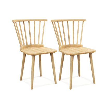 Windsor Dining Chairs Set of 2 Rubber Wood Kitchen Chairs with Spindle Back-Natural