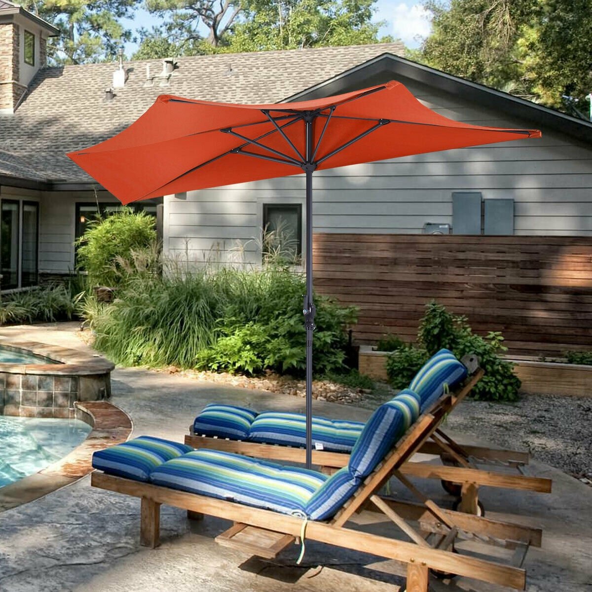 9Ft Patio Bistro Half Round Umbrella -Beige
